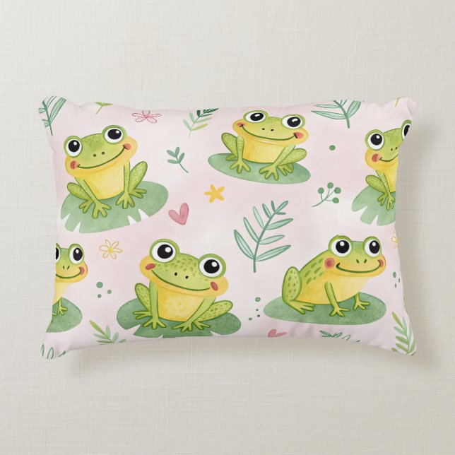 Cojín Decorativo Patrón de ranas lindas (Anverso)