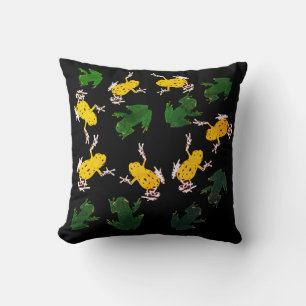 Cojín Decorativo Patrón de ranas verdes amarillas