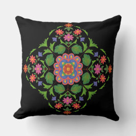 Cojín Decorativo Patrón de Rangoli Floral de colores brillantes en 