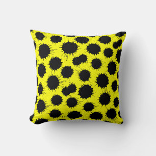Cojín Decorativo Patrón de ranura - Negro sobre amarillo