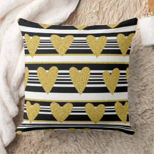 Cojín Decorativo Patrón de raya de corazón blanco negro gráfico