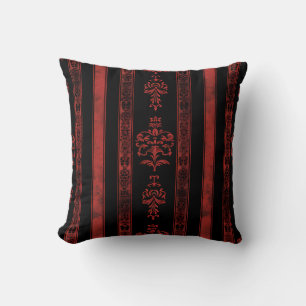 Cojín Decorativo Patrón de raya de damasco rojo gótico