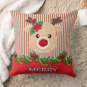 Cojín Decorativo Patrón de raya de Navidad Retro & Reno personaliza