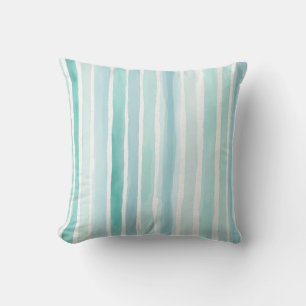 Cojín Decorativo Patrón de raya vertical de acuarela Aqua costero 
