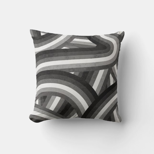 Cojín Decorativo Patrón de rayas de arco iris retro negro/gris (Anverso)