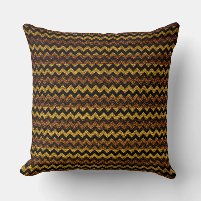 Cojín Decorativo Patrón de rayas de cheurón amarillo marrón (Anverso)