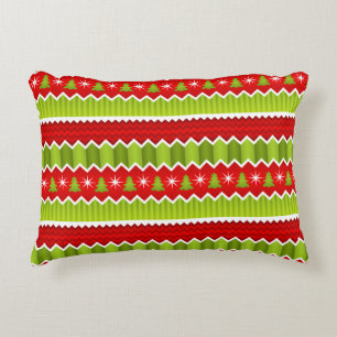 Cojín Decorativo Patrón De Rayas De Chevron Rojo Y Verde navidad