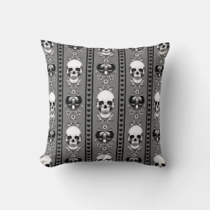 Cojín Decorativo Patrón de rayas de cráneo barrocas gris