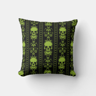 Cojín Decorativo Patrón de rayas de cráneo barroco verde