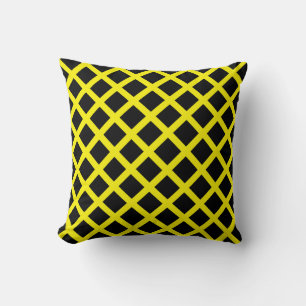 Cojín Decorativo Patrón de rayas de diamante negro amarillo
