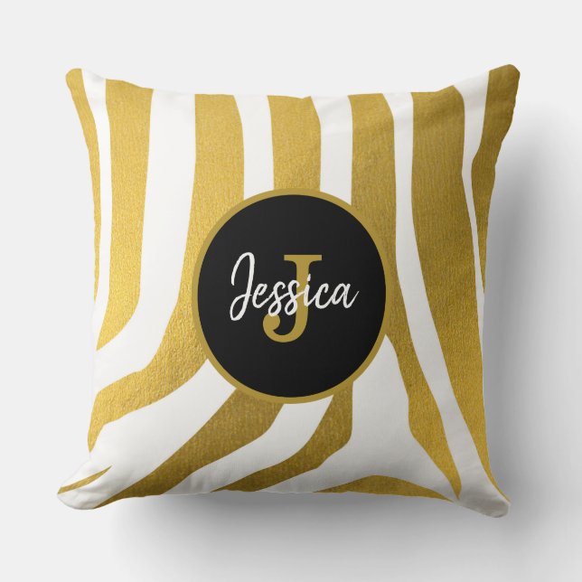 Cojín Decorativo Patrón de rayas de impresión Faux Gold Zebra (Anverso)