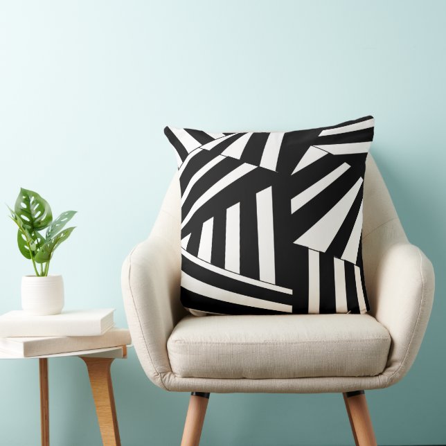 Cojín Decorativo Patrón de rayas diagonales en blanco y negro (Silla)
