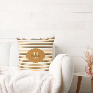Cojín Decorativo Patrón de rayas marrón y blanco personalizado