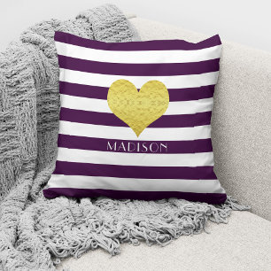 Cojín Decorativo Patrón de rayas moradas modernas personalizadas