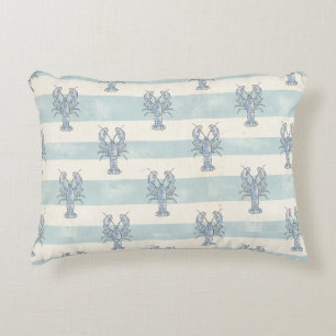 Cojín Decorativo Patrón de rayas náuticas langosta azul costera