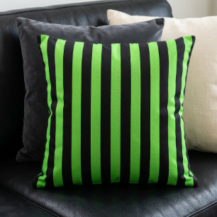 Cojín Decorativo Patrón de rayas negro y verde lima