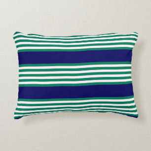 Cojín Decorativo Patrón de rayas verdes y blancas con azul marino