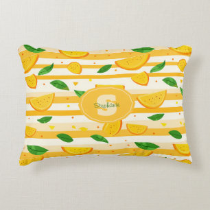 Cojín Decorativo Patrón de rebanada de Naranja con hojas verdes
