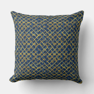 Cojín Decorativo Patrón de rejilla azul y amarillo