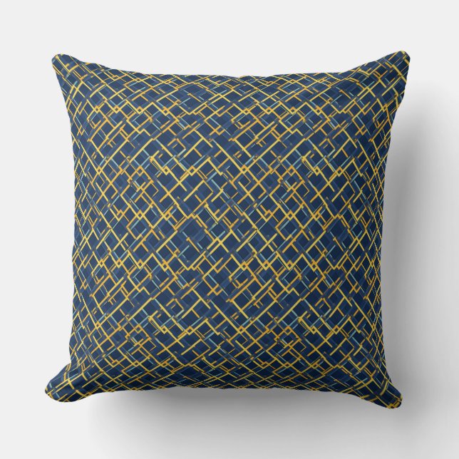 Cojín Decorativo Patrón de rejilla azul y amarillo (Anverso)