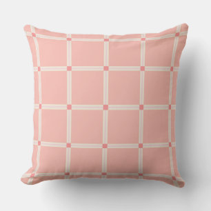 Cojín Decorativo Patrón de rejilla rosa suave con acento de coral