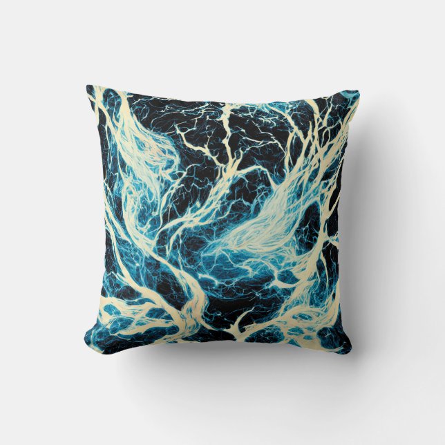 Cojín Decorativo Patrón de relámpago de tormenta azul (Anverso)