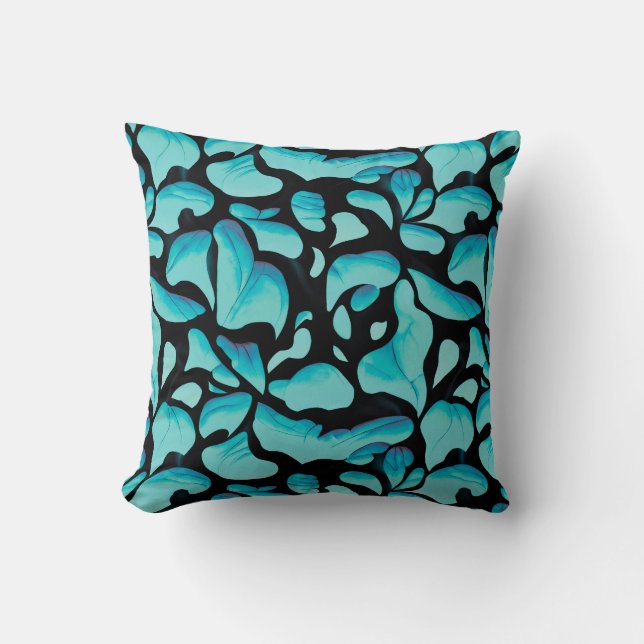 Cojín Decorativo Patrón de repetición de hoja azul (Anverso)