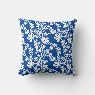 Cojín Decorativo Patrón De Repetición Floral Azul Y Blanco
