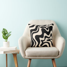 Cojín Decorativo Patrón De Resumen De Swirl Líquido Retro Negro Y C