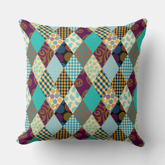 Cojín Decorativo Patrón de retracción Geométrica Replante Azul Púrp (Anverso)