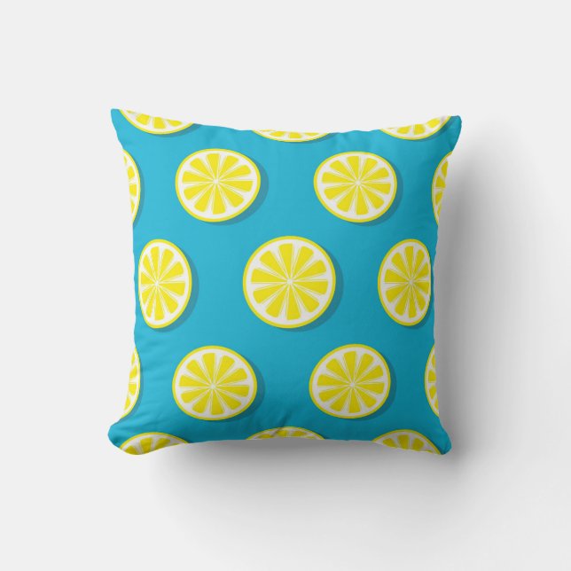 Cojín Decorativo Patrón de rodaja de limón en azul reversible (Anverso)