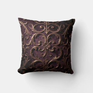 Cojín Decorativo Patrón de Rollo Barroco Ornamentado Púrpura Profun