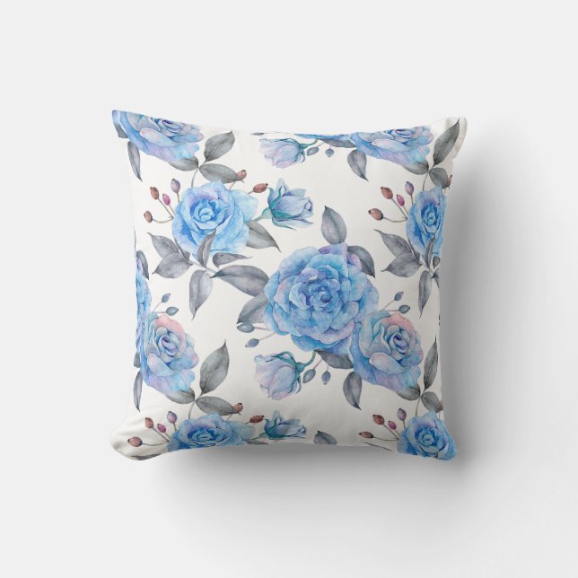 Cojín Decorativo Patrón de rosa azul Pastel (Anverso)