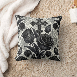 Cojín Decorativo Patrón de rosa gótica oscura (2)
