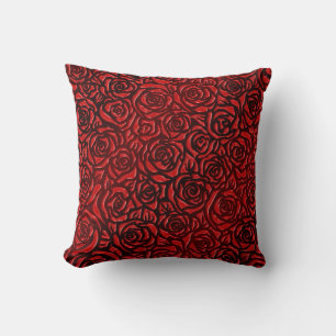 Cojín Decorativo Patrón de Rosa Roja Brillante
