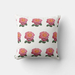 Cojín Decorativo Patrón de rosa rosa sobre blanco