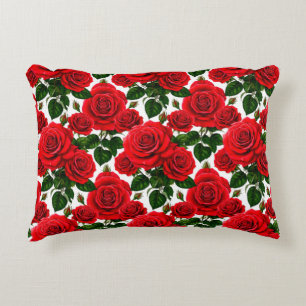 Cojín Decorativo Patrón de rosa vibrante con rosas rojas y rosadas