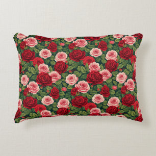 Cojín Decorativo Patrón de rosa vibrante con rosas rojas y rosadas