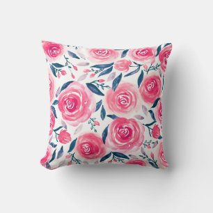 Cojín Decorativo Patrón de Rosas de acuarela floral rosa