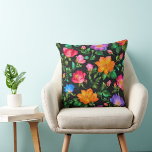Cojín Decorativo Patrón de Rosas de color salvaje