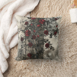 Cojín Decorativo Patrón de Rosas de Jardín Gótico de Victoria