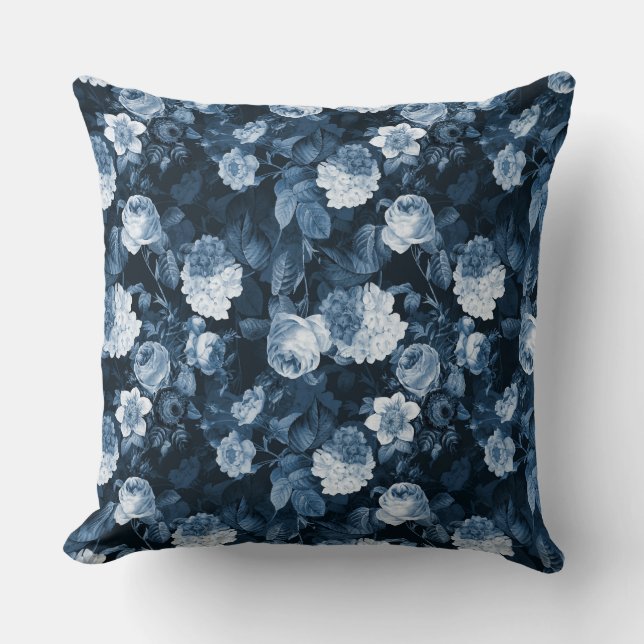 Cojín Decorativo patrón de rosas de la época azul chinoiserie Redou (Anverso)