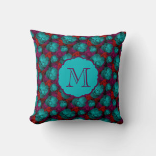 Cojín Decorativo Patrón de rosas negrita funky Monograma
