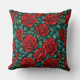 Cojín Decorativo Patrón de rosas rojas