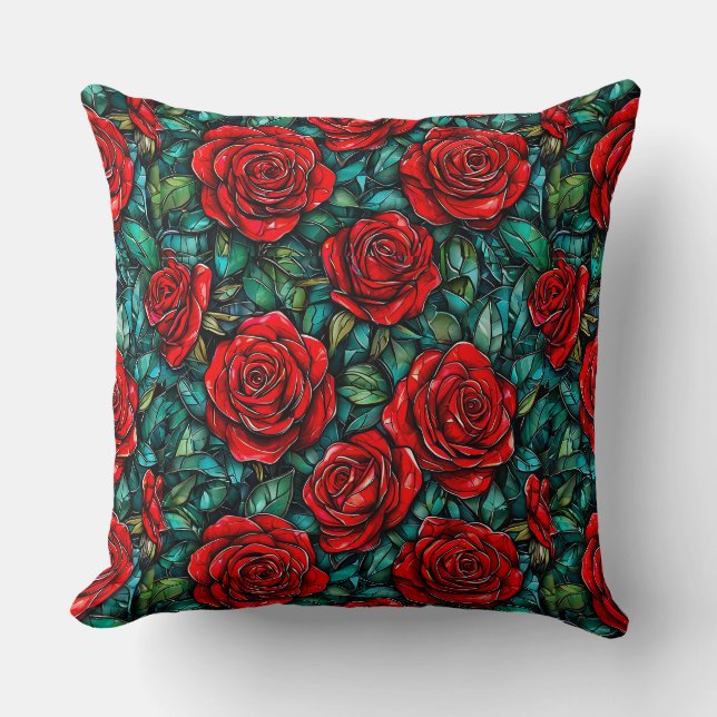 Cojín Decorativo Patrón de rosas rojas (Anverso)