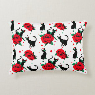 Cojín Decorativo Patrón de rosas rojas rojas de latas negras trilla