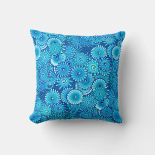 Cojín Decorativo Patrón de rotación fractal, tonos de cobalto azul