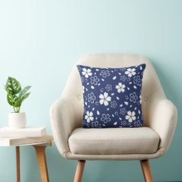 Cojín Decorativo Patrón de Sakura Azul