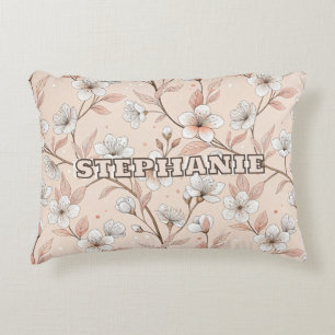 Cojín Decorativo Patrón de Sakura con flores de cerezo rosa sobre r