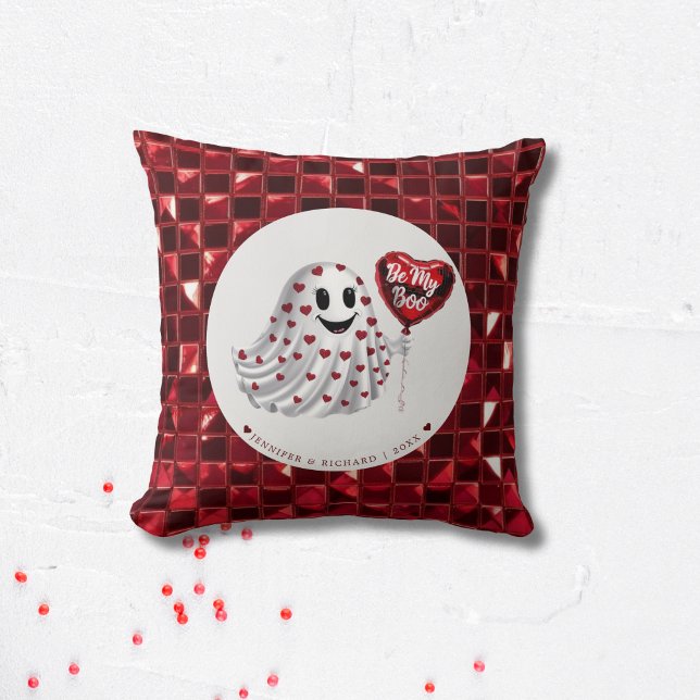 Cojín Decorativo Patrón de San Valentín fantasma del corazón rojo (Custom Valentine's Day Pillow with Cherry Vibe)